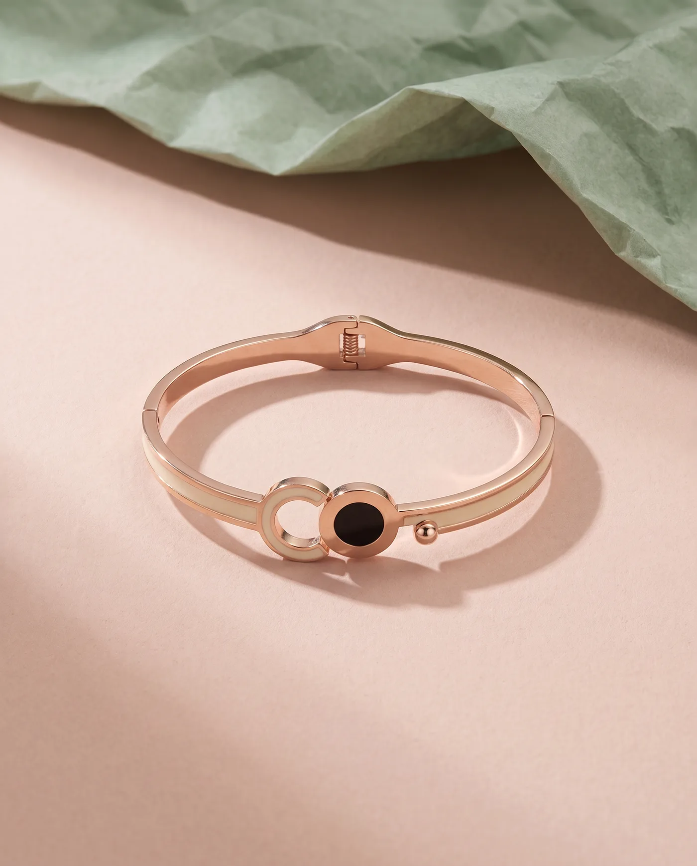 Ivory & Onyx Loop Bangle: Ivory enamel band, onyx disc