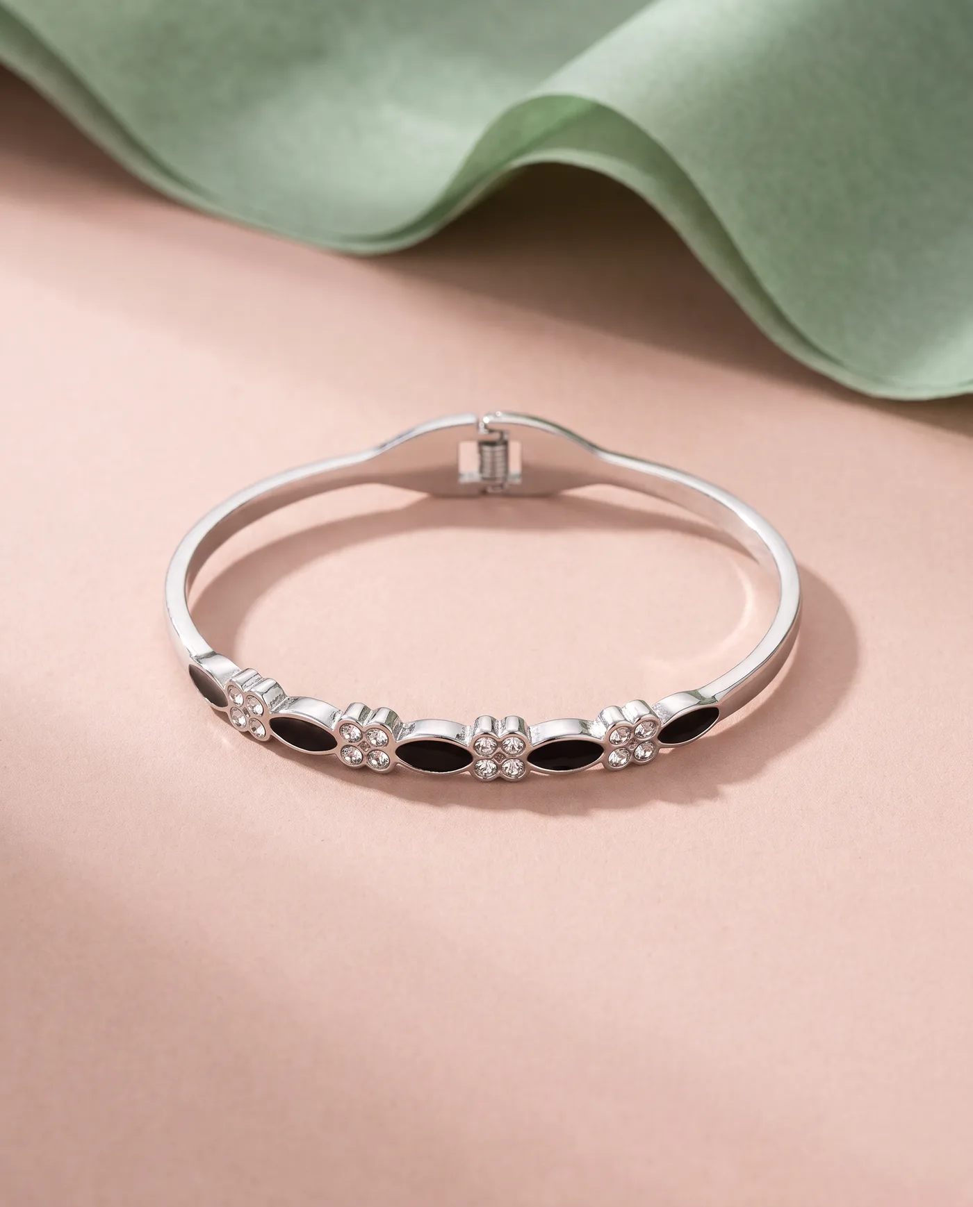 Onyx Petal Bangle: Black marquise petals, crystal clusters