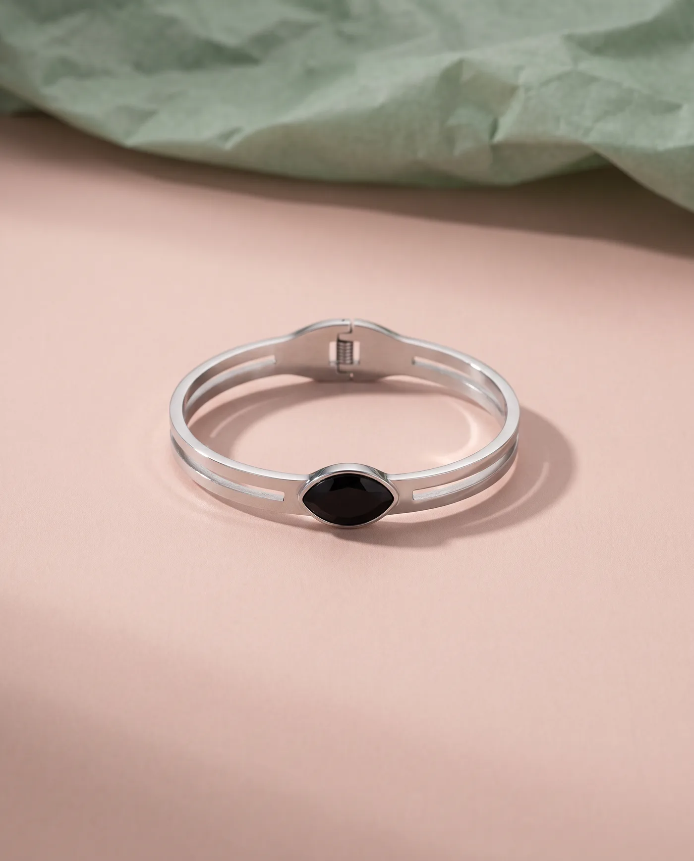 Marquise Bangle: Black marquise, open rails