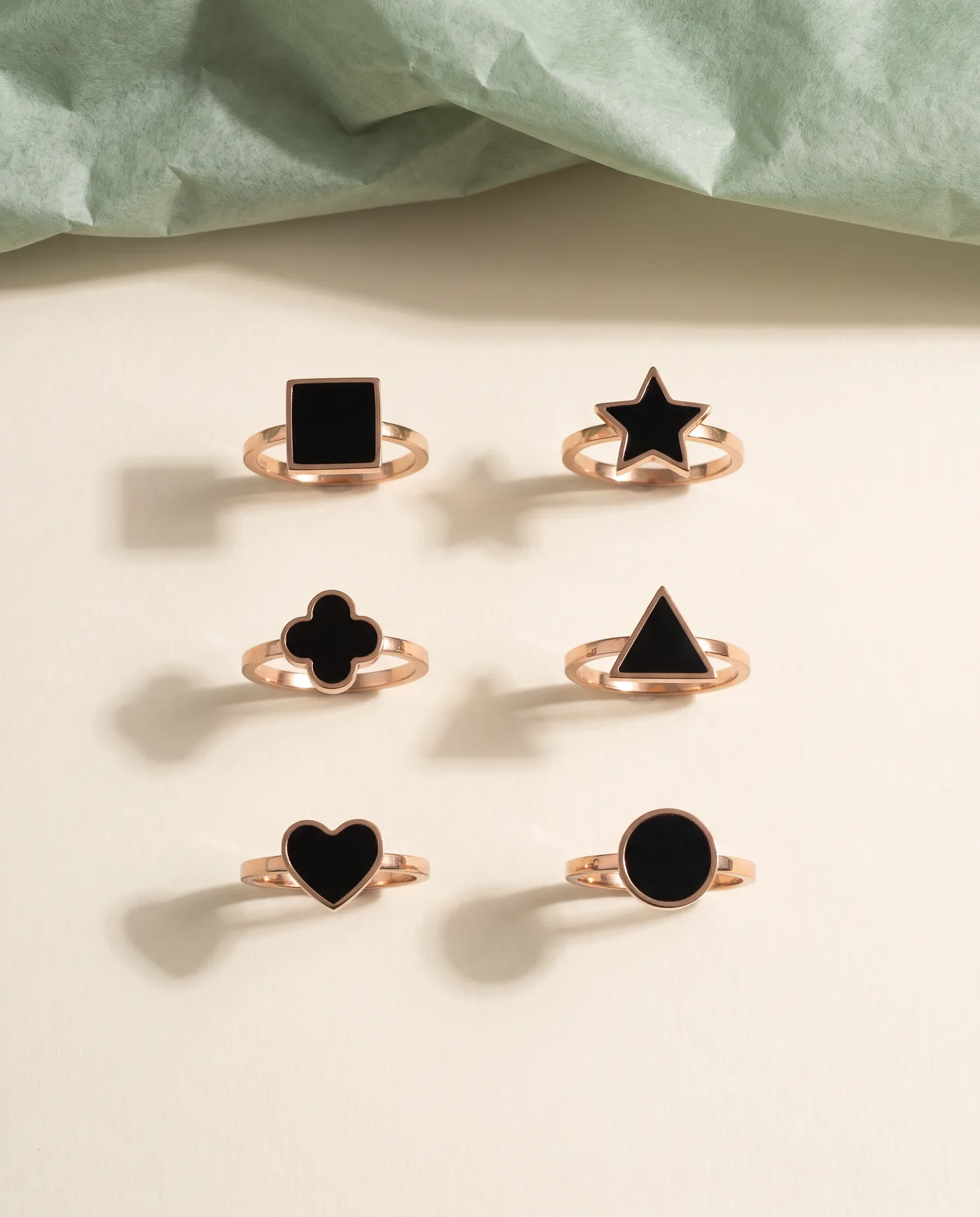 Onyx Shape Ring: Six shapes in black enamel