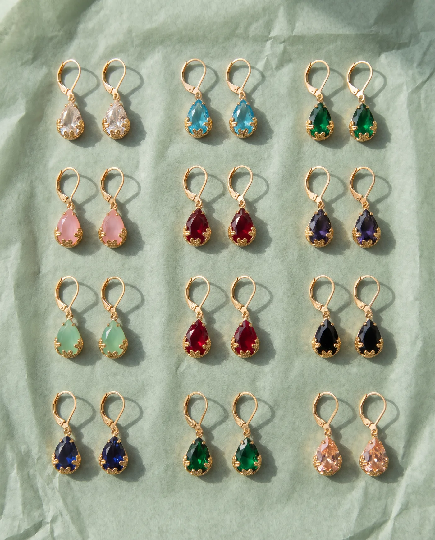 Crystal Drop Earrings: Teardrop crystals in twelve colours