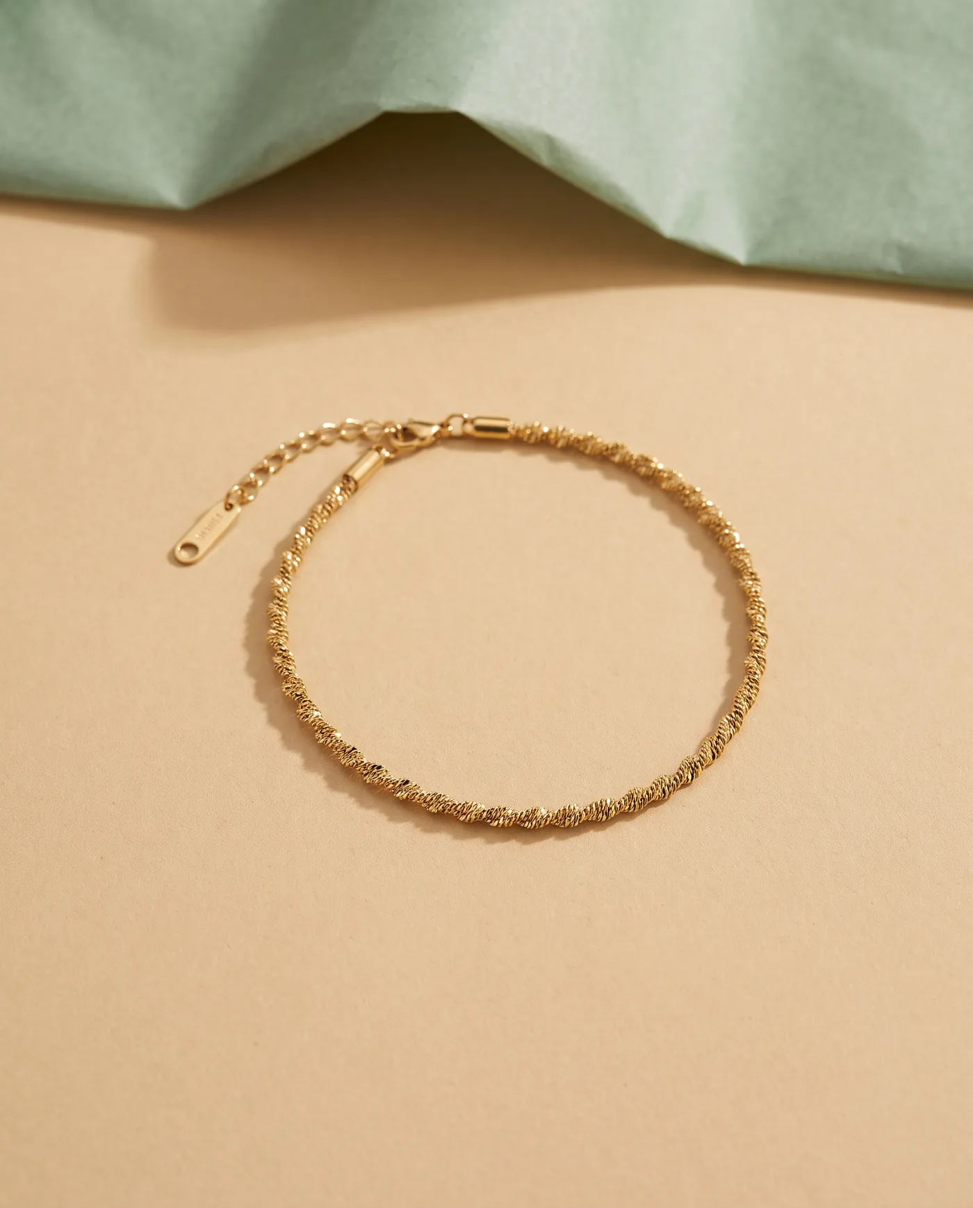 Twisted Gold Anklet: Textured chain, extender